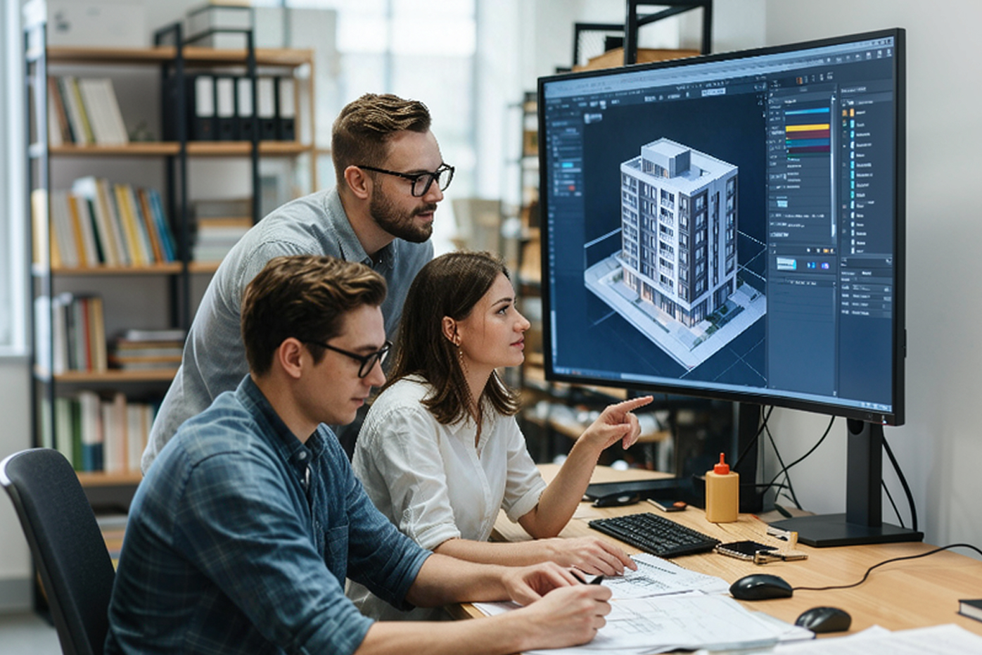 Zespół analizuje model BIM na monitorze